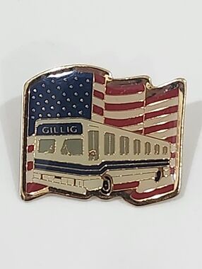 VTG Collectible Gillig Bus American Flag Metal Pinback Lapel/Hat Pin MINT